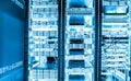 Big data dark server room with bright equipment Royalty Free Stock Photo