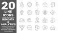 Big data and Data analysis vector line icons, minimal pictogram design. Editable Stroke. EPS 10 Royalty Free Stock Photo
