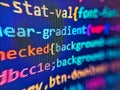 Big data database app. HTML and CSS code developing screenshot. Abstract screen of web developer. Black background with blue text Royalty Free Stock Photo