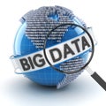 Big data with digital globe and magnifying glass Royalty Free Stock Photo