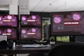 Big data it empty office displaying critical error message showing on pc screen Royalty Free Stock Photo