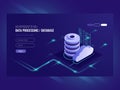 Big data flow processing concept, cloud database, isometric vector, web hosting and server room icons Royalty Free Stock Photo