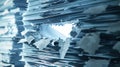 Big data hole revealing light from stack of paper documents Royalty Free Stock Photo