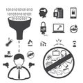 Big Data icon, Computer criminal icons set.