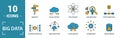 Big Data icon set. Include creative elements cloud hosting, cloud management, data science, pattern system, ambiguity icons. Can