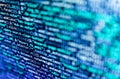 Big data and Internet of things trend. HTML CSS3 source code on lcd screen with black background. Lines of Html code visible. Royalty Free Stock Photo