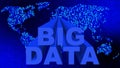 BIG DATA lettering in blue design - letters in front of a world map over mosaic background - cloud computing and data storage Royalty Free Stock Photo
