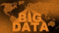 BIG DATA lettering in orange design - letters in front of a world map over mosaic background - cloud computing and data storage Royalty Free Stock Photo