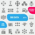 Big data line icons set. Data analytics, cloud computing. Vector illustration. Royalty Free Stock Photo