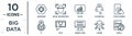 big.data linear icon set. includes thin line hexagons, value, touch screen, chat, layers, goals, ip icons for report, presentation Royalty Free Stock Photo