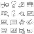 Big data, machine learning and data analysis line icons