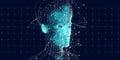 Big data. Machine learning. Polygonal wireframe cyborg head on dark background. Data science. Artificial intelligence concept for