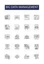 Big data management line vector icons and signs. Mining, Storage, Processing, Visualization, Integration, Automation