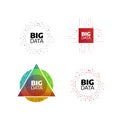 Big data minimal flat icon set. Circle shape stripes and lines with digits. Bigdata design concept illustration