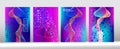 Big Data Neon Tech Wallpaper. Trendy Covers Set. Purple Blue Pink Cyber Vector Cover Royalty Free Stock Photo