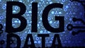Big data objects icon gathering on the screen HUD abstract background with blue light color