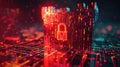 Big data padlock protecting server farm with futuristic binary code Royalty Free Stock Photo