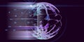 Big data. Polygonal sphere artificial intelligence grid with data. Analytics algorithms for science, technology and business.