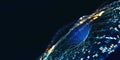 Big data processing. Abstract artificial neural network. Cyber field of wavy particles
