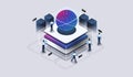 big data processing, data center warehouse, data science, server room. Tech visualization. Modern isometric illustration Royalty Free Stock Photo