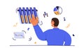 Big Data scene. Business characters with web window, statistic. Chart and graph report, analytics, research and optimization, big Royalty Free Stock Photo