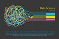 Big data science illustration. Machine learning algorithm for information filter and anaytic in flat doodle style.