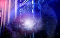 Big data serer in rack with multiple hard drives. Technology abstract background, concept of global communication Royalty Free Stock Photo