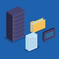 big data server storage with documents and chat bubble Royalty Free Stock Photo