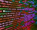 Big data storage and cloud computing representation. Modern technologies, web cascading design. Close up of random computer code Royalty Free Stock Photo
