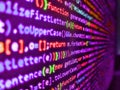 Big data storage and cloud computing representation. Programming code typing. Computer digital background. Developer occupation Royalty Free Stock Photo