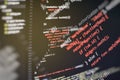 Big data storage and cloud computing representation. Programming . Developer working on web sites codes in office Royalty Free Stock Photo