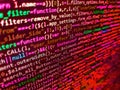 Big data storage and cloud computing representation. Simple website HTML code with colourful tags in browser view on dark Royalty Free Stock Photo