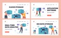 Big Data Storage Landing Page Template Set. Tiny Web Technicians Characters Using Network Data Base Interface Royalty Free Stock Photo