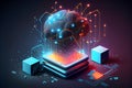 Big data technology background. Using a laptop against the background of visualization of a computer internet network, social Royalty Free Stock Photo
