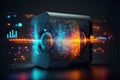 Big data, Technology computer, Abstract hardware with glowing lights (Ai generated) Royalty Free Stock Photo