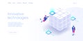 Big data technology in isometric vector illustration. Information storage and analysis system. Digital technology website landing