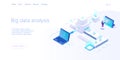 Big data technology in isometric vector illustration. Information storage and analysis system. Digital technology website landing