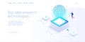 Big data technology in isometric vector illustration. Information storage and analysis system. Digital technology website landing