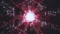 Big Data Technology red Tunnel, Digital red hexagon tube, Information Flow, Futuristic Matrix. Particle network with Royalty Free Stock Photo