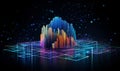 Big data technology and data science illustration. Data flow concept. Querying, analysing, visualizing complex information.