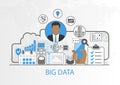 Big data vector background with business man and icons Royalty Free Stock Photo