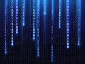 Big data vector concept with falling down glowing binary numbers. Digital matrix computer background Royalty Free Stock Photo