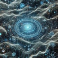 Big data visualization. Blockchain nodes. Interconnected network flows. Royalty Free Stock Photo