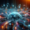 Big data visualization. Blockchain nodes. Interconnected network flows. Royalty Free Stock Photo