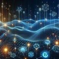 Big data visualization. Blockchain nodes. Interconnected network flows. Royalty Free Stock Photo