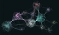 Big data visualization. Cluster computing network. Social media connections. Web of connected nodes.