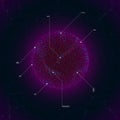 Big data visualization. Glow sphere with waving surface consist of particles. Callout elements. Science, technology