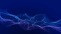 Big data visualization. The musical stream of sounds. Abstract background with interweaving of dots . 3D rendering