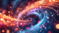 Big data visualization reveals a mesmerizing spinning vortex of light particles, illustrating complex information. Ai Generated Royalty Free Stock Photo