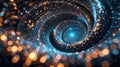 Big data visualization reveals a mesmerizing spinning vortex of light particles, illustrating complex information. Ai Generated Royalty Free Stock Photo